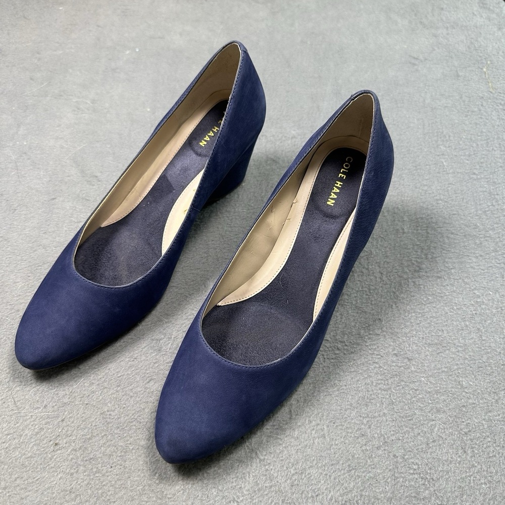 Cole Haan Go-To Wedge Pump Marine Blue Nubuck Suede Heels Women's 8.5 B W16099